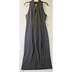 Alexia Admor Dress Womens Small Black Bodycon Peekaboo Front VNeck Maxi Cocktail